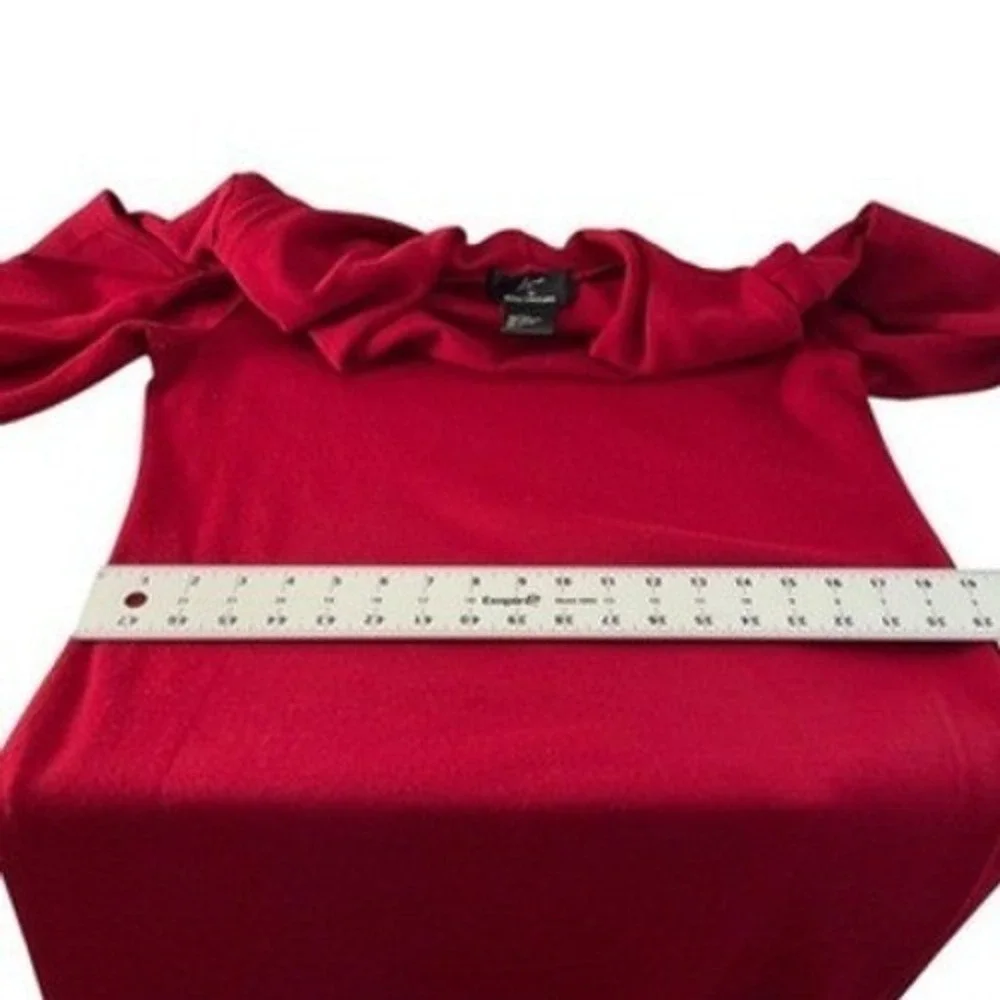 Nina Leonard Womens Red Cowl Neck Long Sleeve Knit Sweater Midi Dress Size L